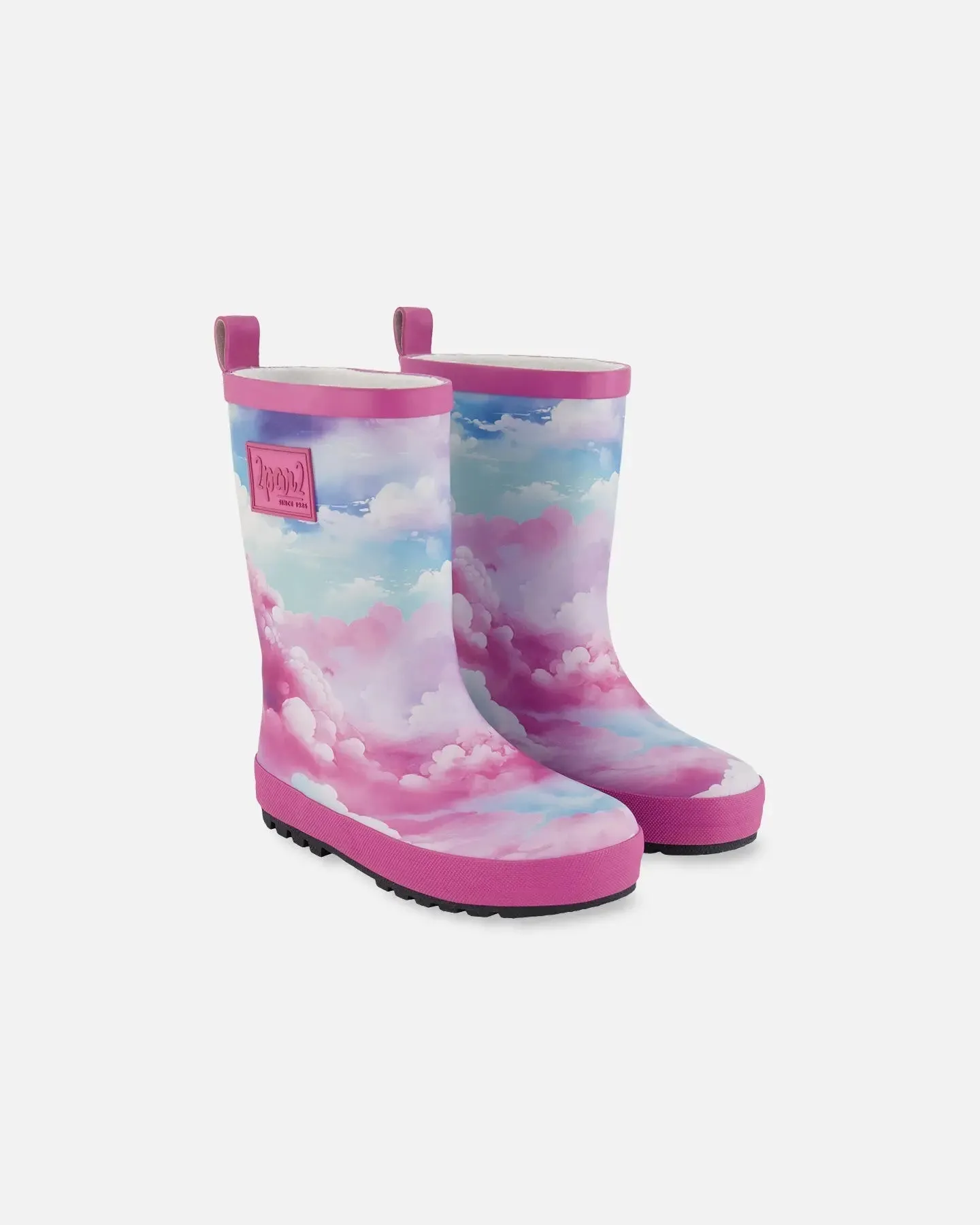 Printed Rain Boots Multicolored And Vibrant Pink Background