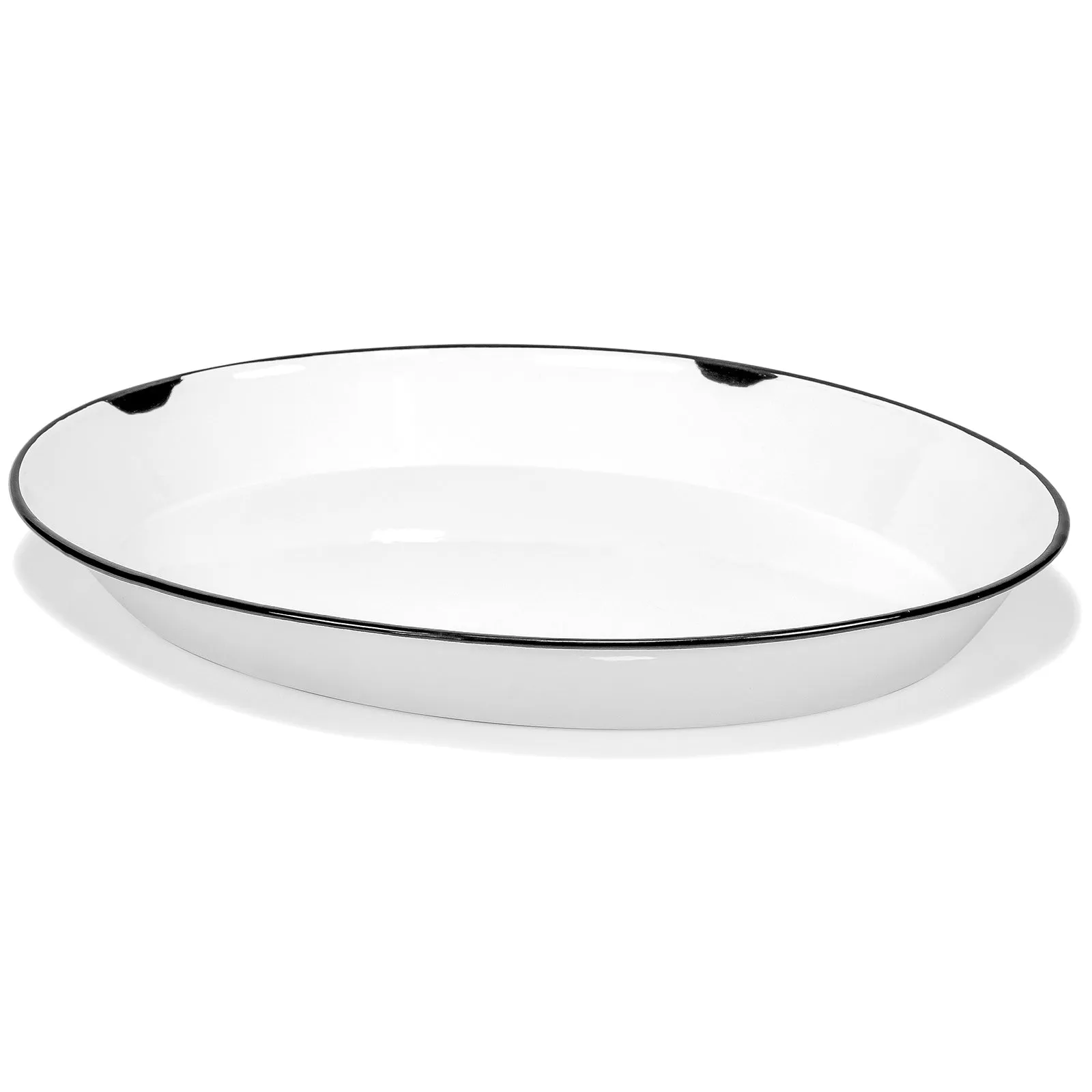 Red Co. Oven Safe Enamelware Metal Classic 16.5” Serving Oval Tray Platter, Distressed White/Black Rim