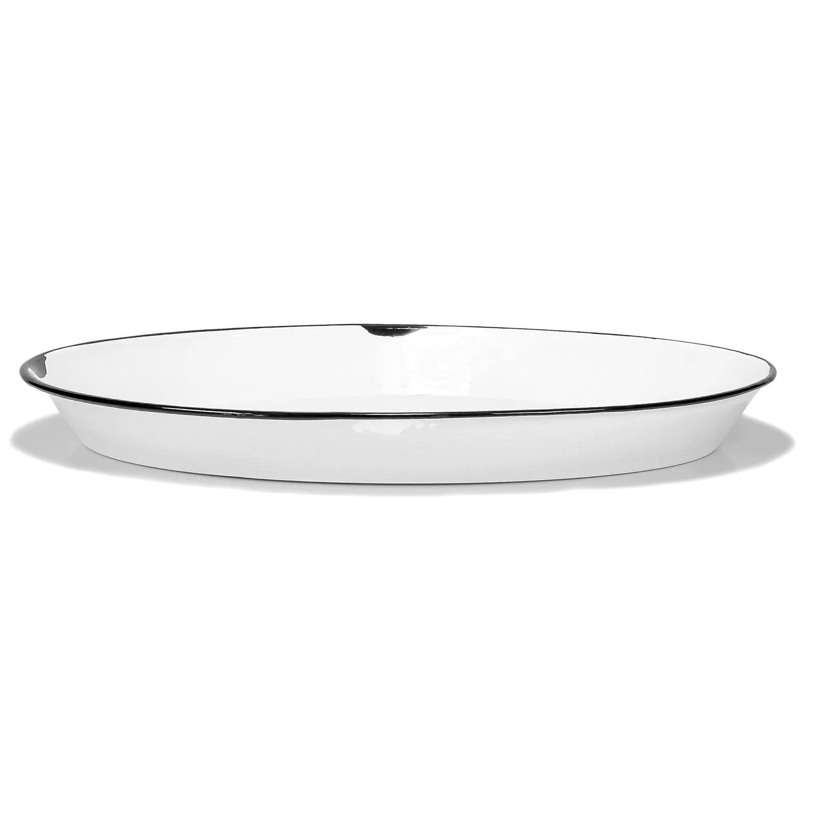 Red Co. Oven Safe Enamelware Metal Classic 16.5” Serving Oval Tray Platter, Distressed White/Black Rim