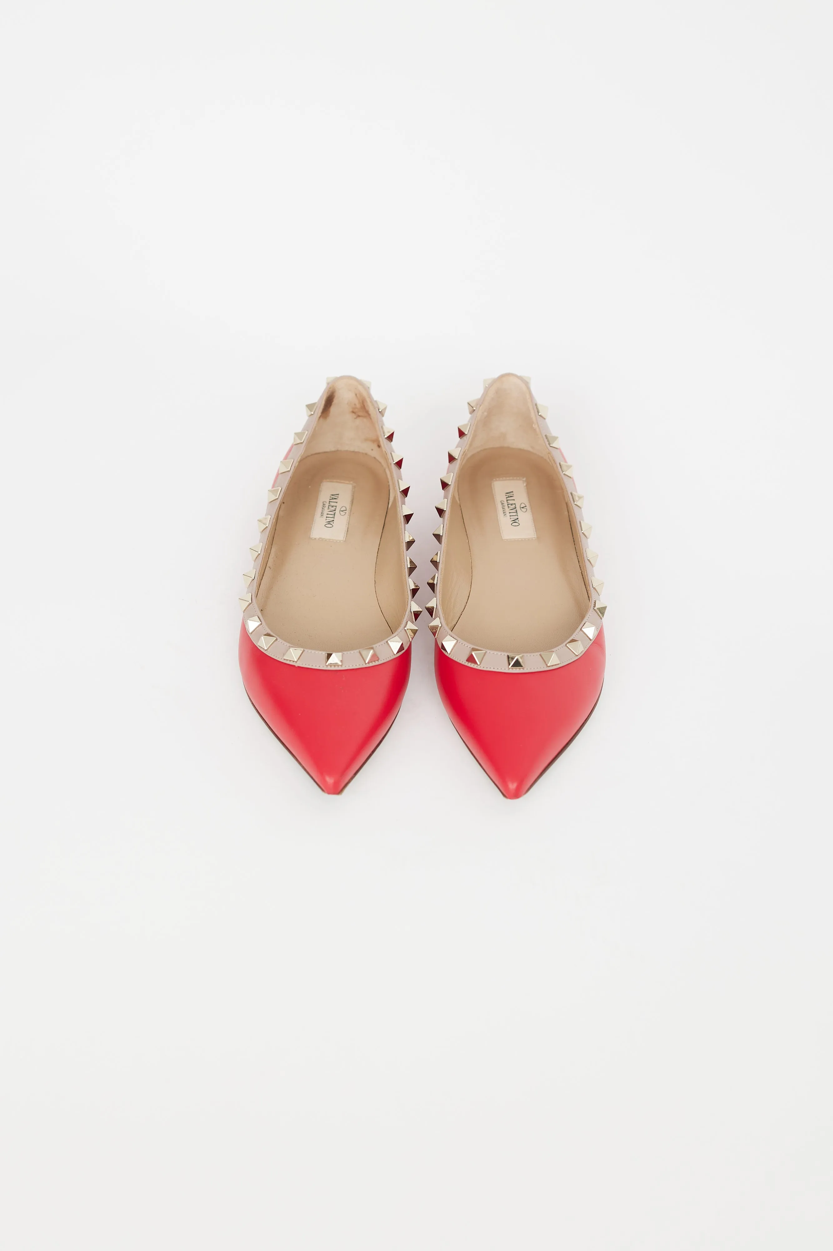 Red Leather & Rockstud Studded Flat