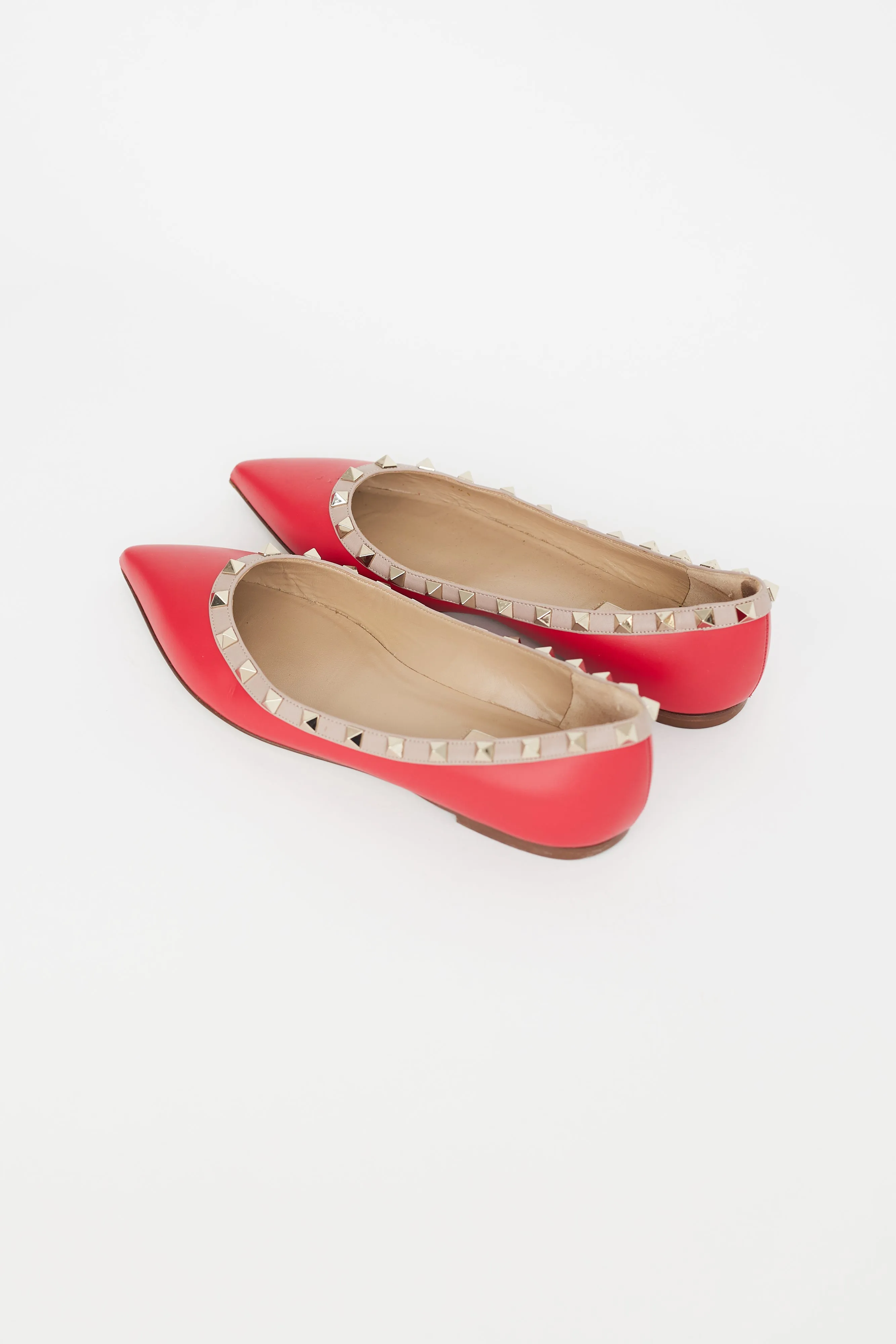 Red Leather & Rockstud Studded Flat