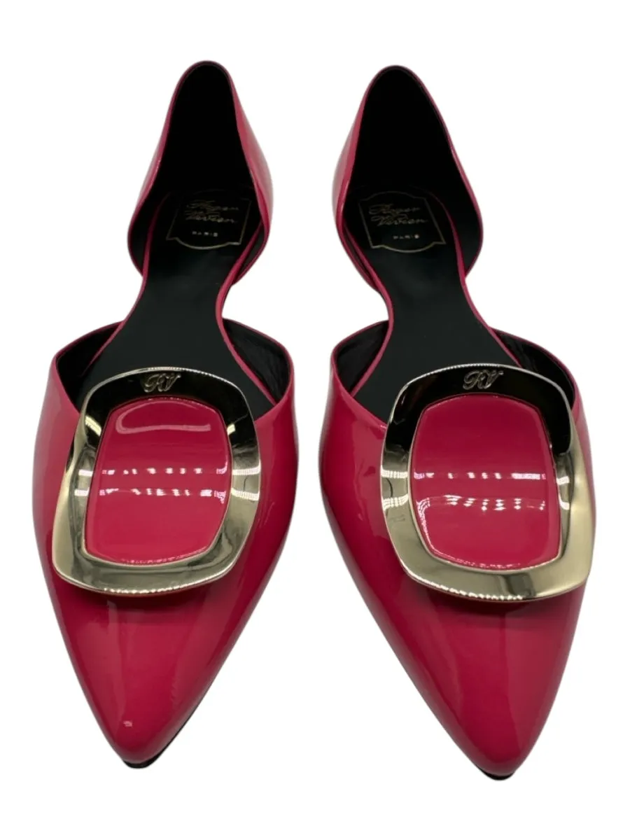 Roger Vivien Shoe Size 39.5 Pink Patent Leather Gold hardware D'Orsay Flats