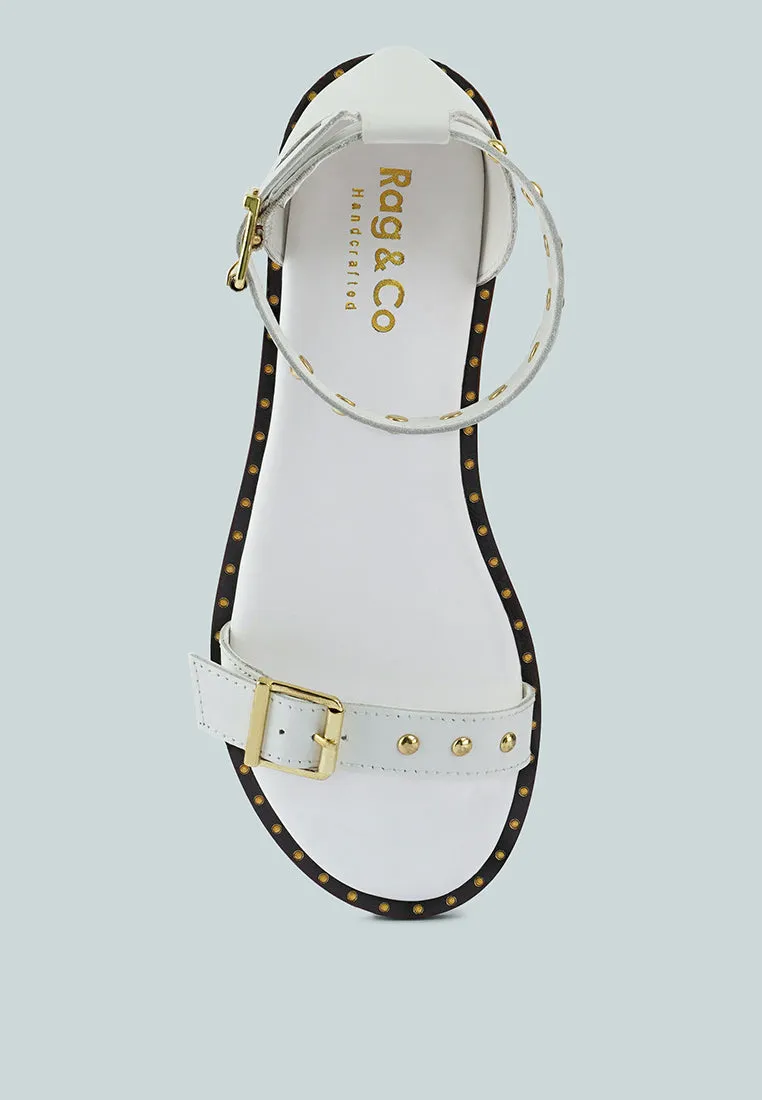 ROSEMARY Buckle Straps White Flat Sandals