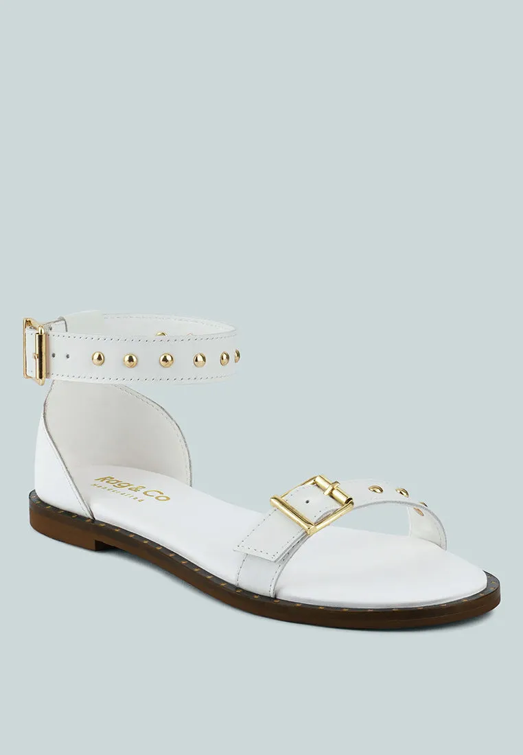 ROSEMARY Buckle Straps White Flat Sandals