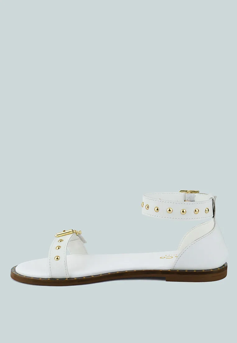 ROSEMARY Buckle Straps White Flat Sandals