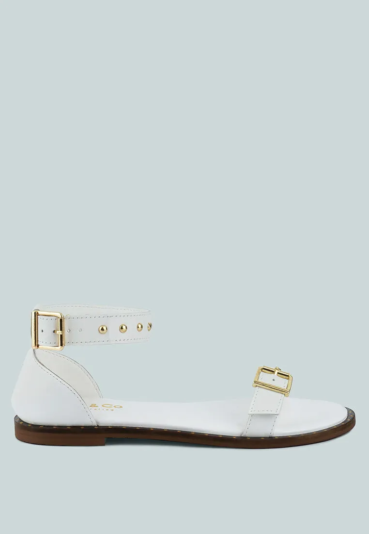 ROSEMARY Buckle Straps White Flat Sandals