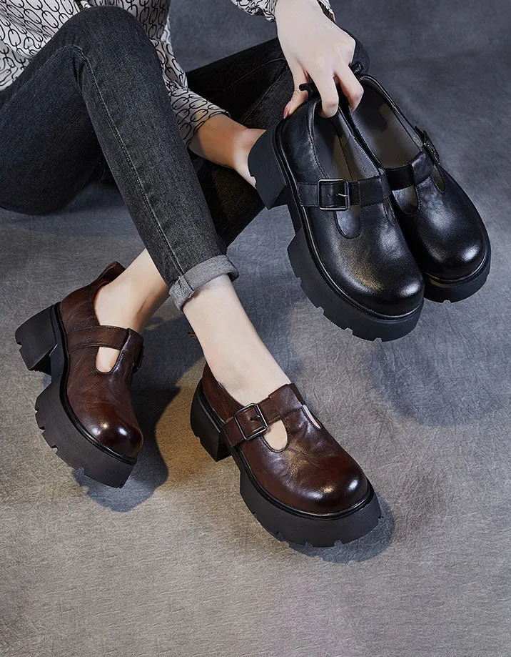 Round Toe T-strap Buckle Platform Mary Jane Shoes