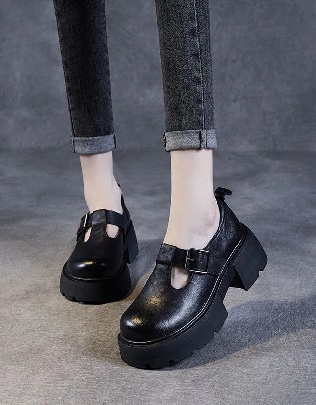 Round Toe T-strap Buckle Platform Mary Jane Shoes