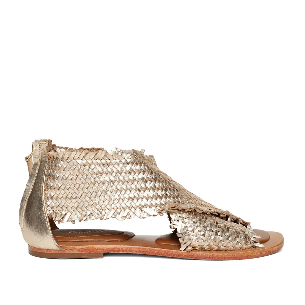 Saint Filomena Platin Woven Leather Sandals