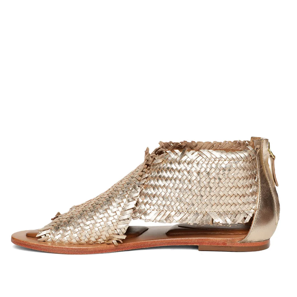 Saint Filomena Platin Woven Leather Sandals