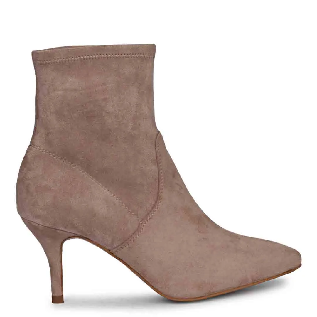 Saint Jemima Taupe Stretch Suede Kitten Heel Ankle Boots