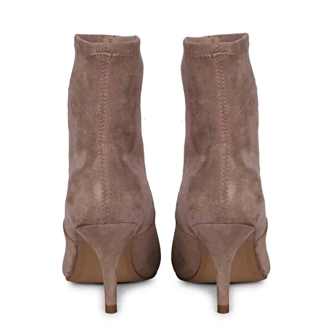 Saint Jemima Taupe Stretch Suede Kitten Heel Ankle Boots