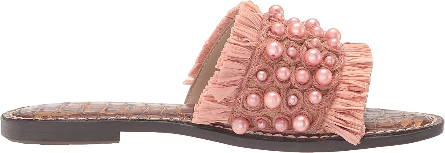 Sam Edelman Guthrie Rose Open Toe Round Toe Slip On Pearl Detailed Flats Sandals