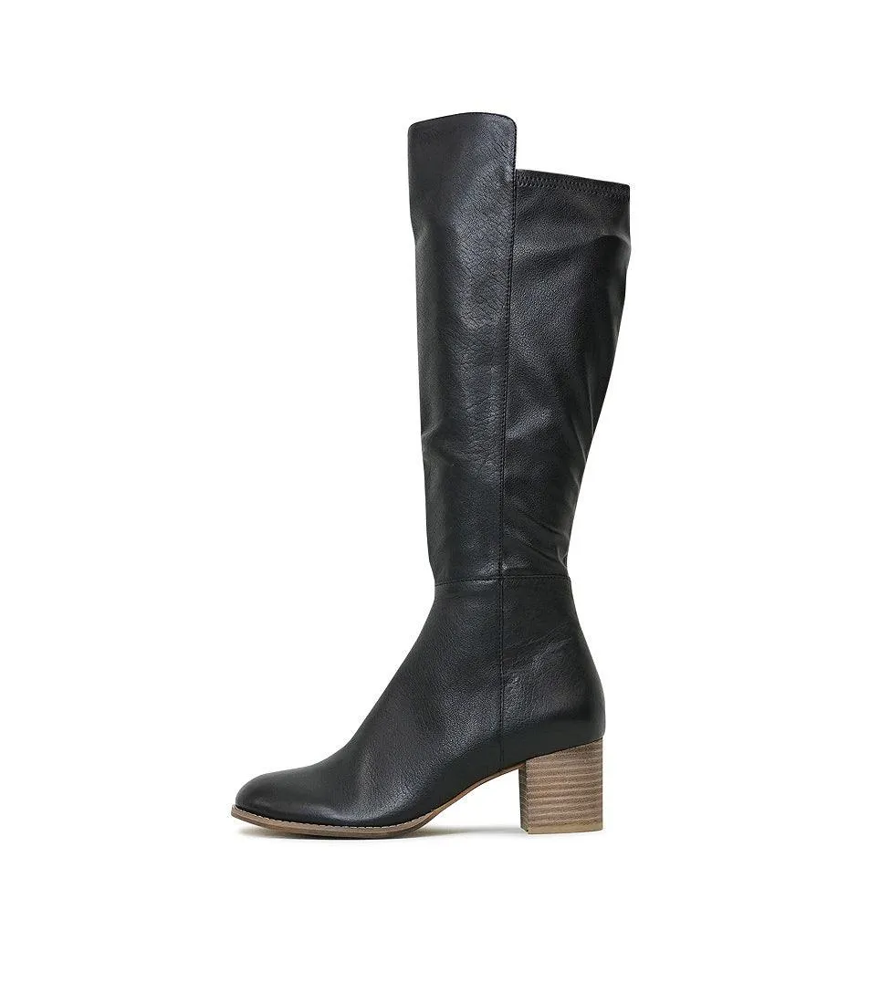 Setley Black/ Natural Heel Leather Knee High Boots