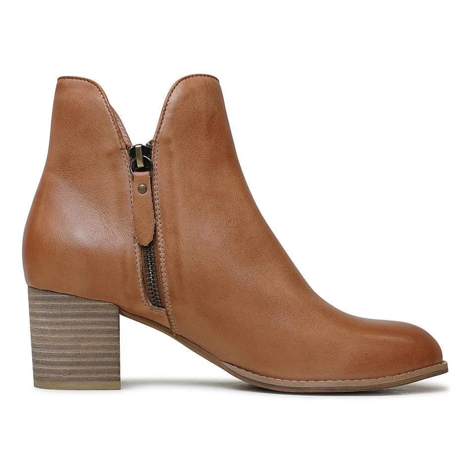 Shiannely Dark Tan Leather Ankle Boots