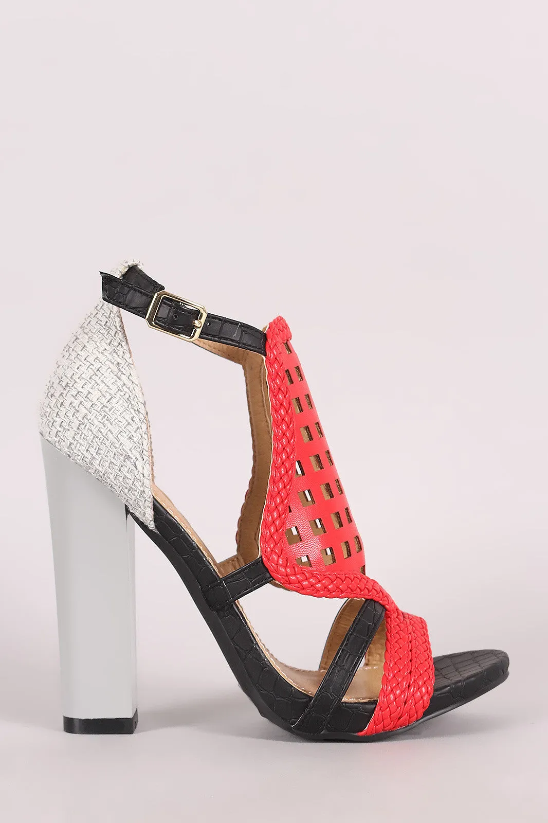 Shoe Republic LA Croco Colorblock Cutout Chunky Heel