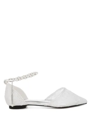 Shrami Pearl & Rhinestone Strap Flat Sandals