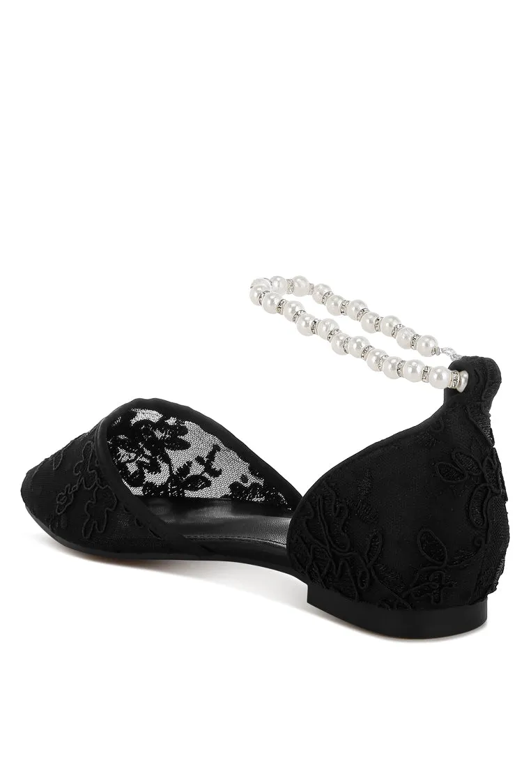 Shrami Pearl & Rhinestone Strap Flat Sandals