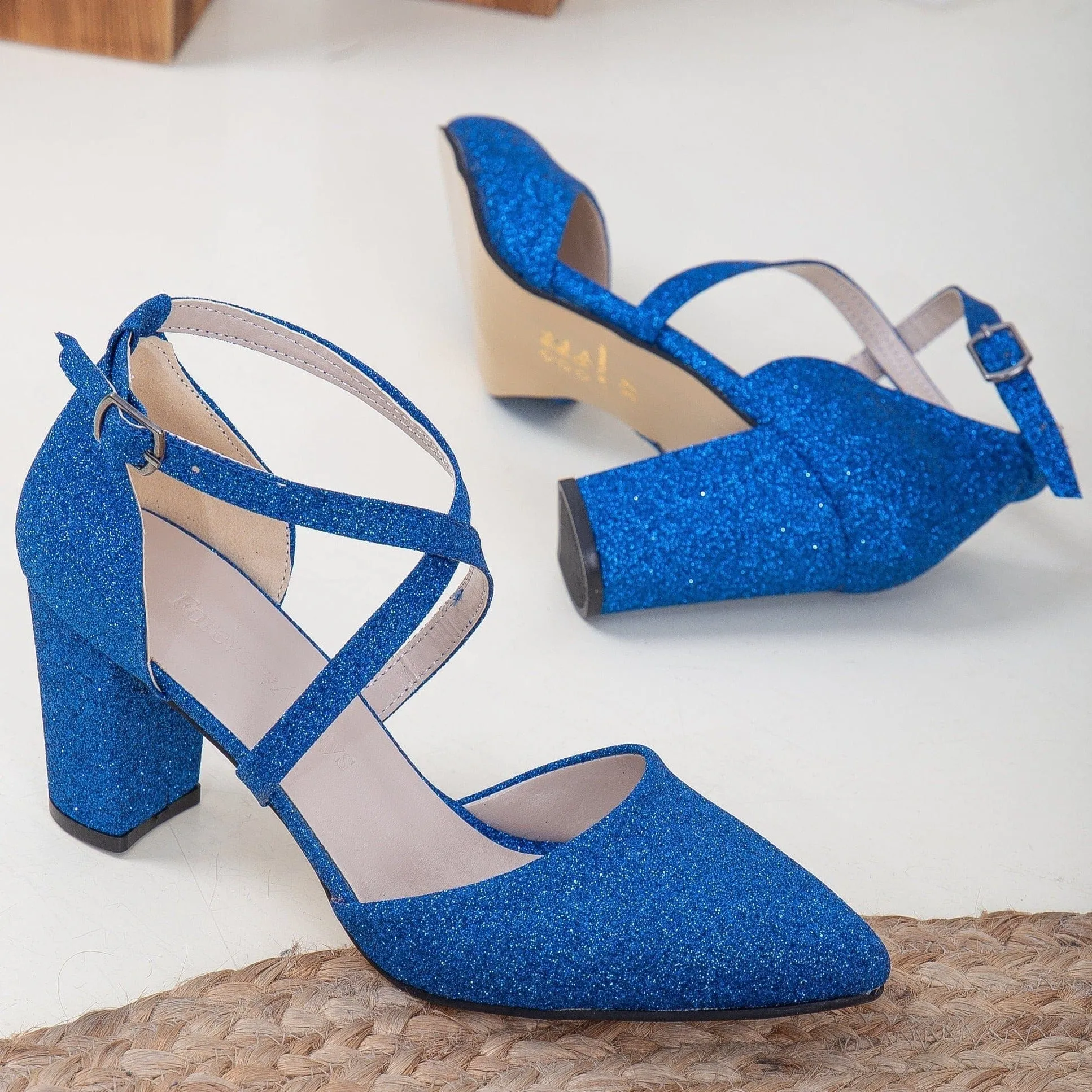 Sina Vegan Glitter Criss Cross Heels | Bright Blue