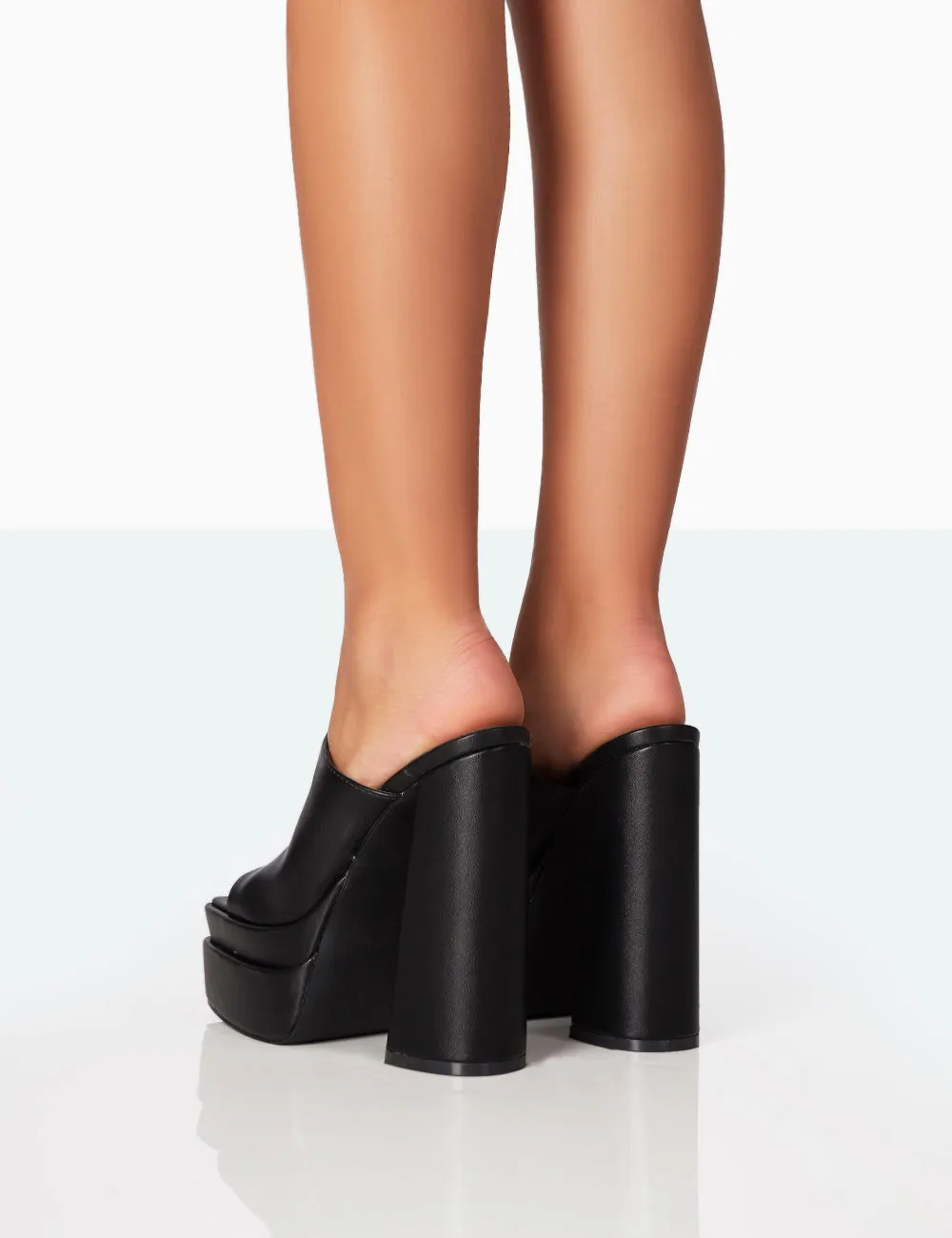 Skyhigh Black Grain PU Chunky Platform High Heeled Mules