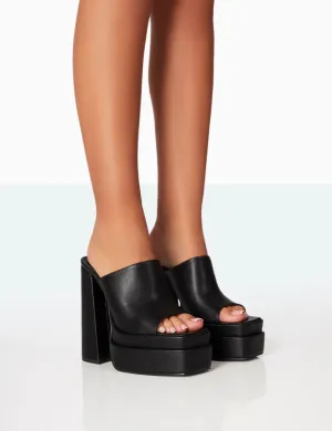 Skyhigh Black Grain PU Chunky Platform High Heeled Mules