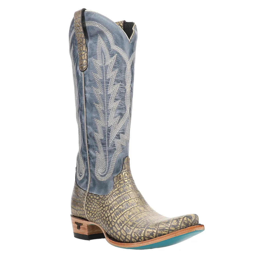 Skylight Embroidered Embossed Croc Caiman Snip Toe Cowboy Boots