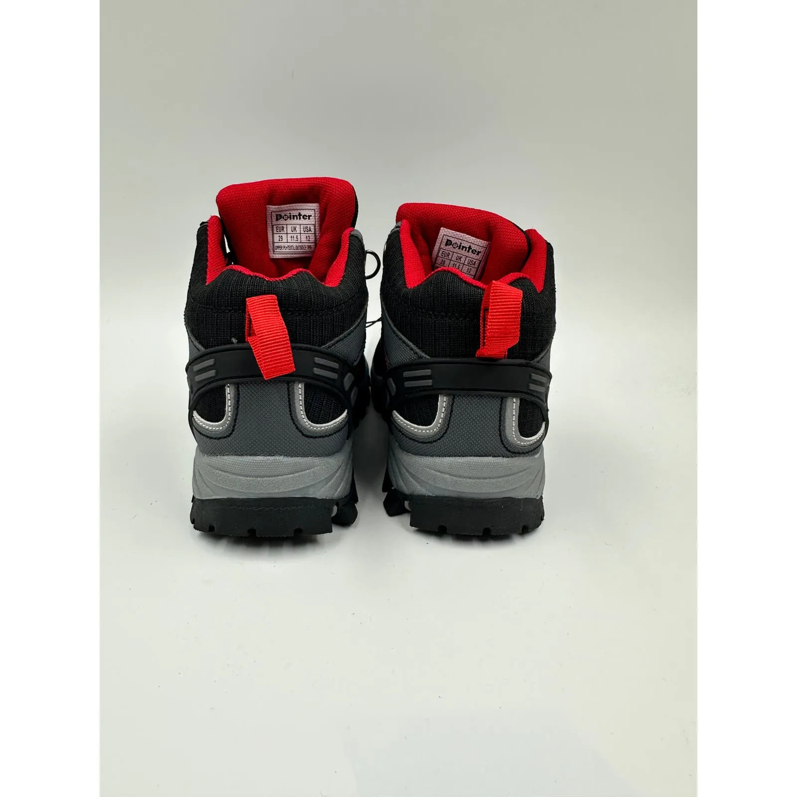 Small Kid Size 12, Black & Gray Hikers w/ Red Accents and Rugged Soles