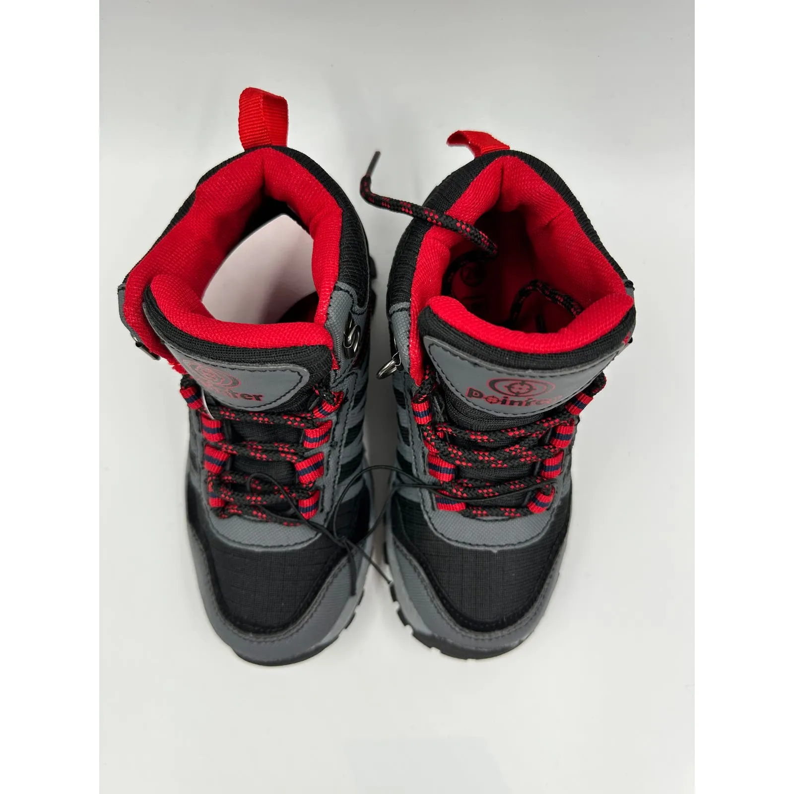 Small Kid Size 12, Black & Gray Hikers w/ Red Accents and Rugged Soles