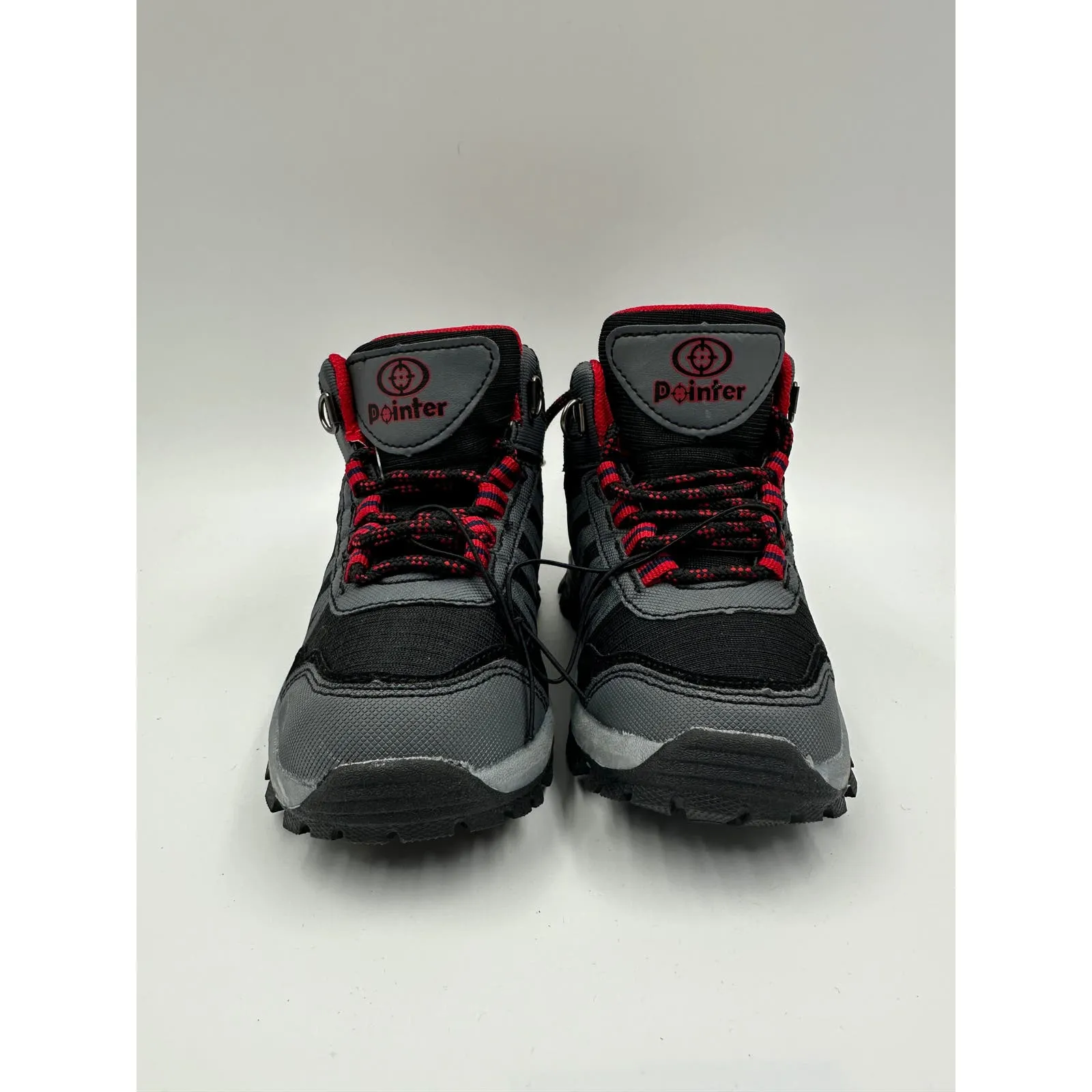 Small Kid Size 12, Black & Gray Hikers w/ Red Accents and Rugged Soles