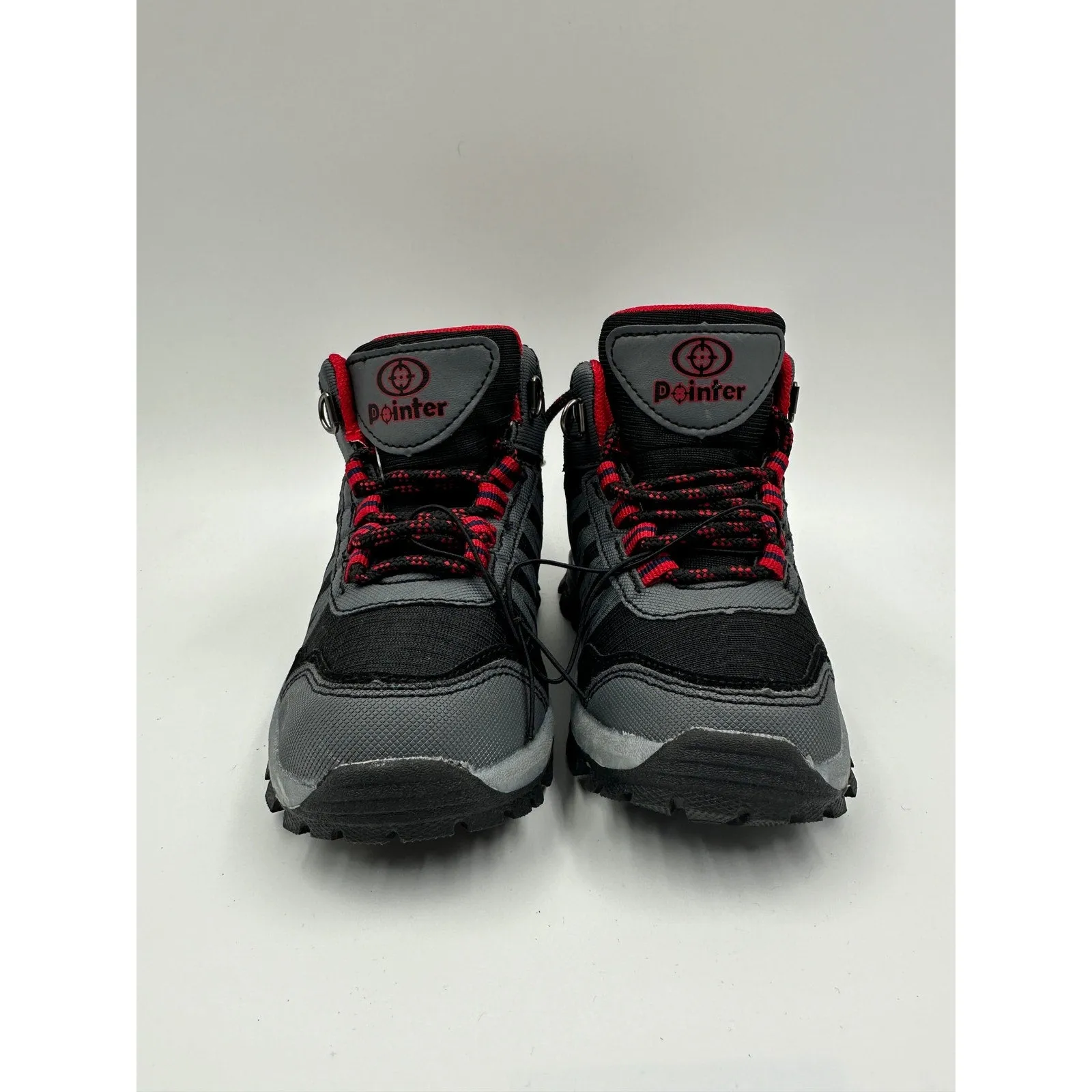 Small Kid Size 12, Black & Gray Hikers with Red Accents and Rugged Soles