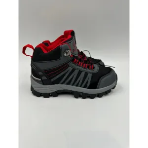 Small Kid Size 12, Black & Gray Hikers with Red Accents and Rugged Soles