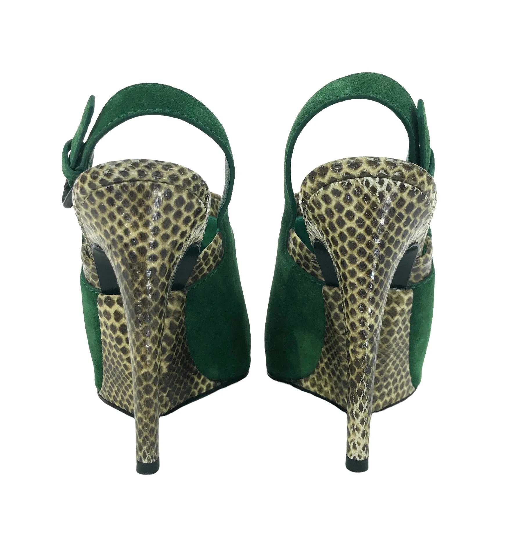 Snakeskin and Suede Stiletto Heel Slingback | Size US 8  |  IT 38.5