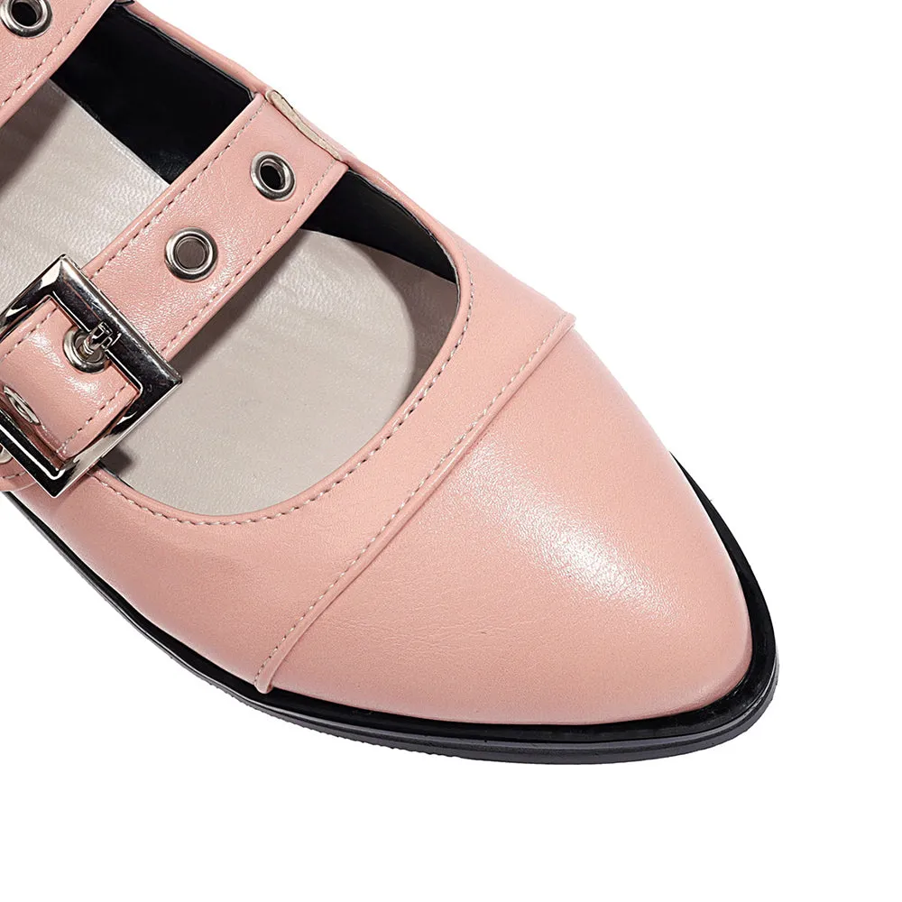 Spring Casual PU Leather Shoes Women Punk Shallow Flat Shoe Fashion Lolita Women Belt Buckle Shoes Belt Buckle Pointed Toe Flats