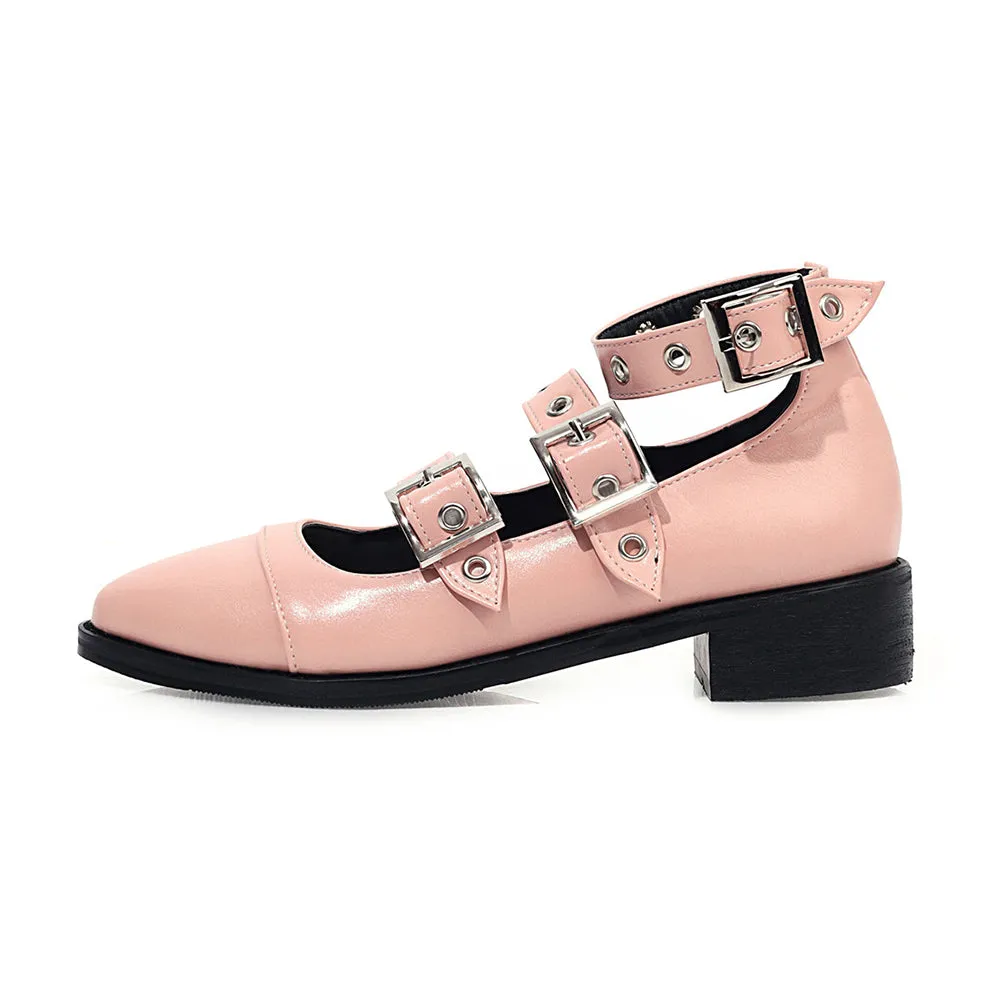 Spring Casual PU Leather Shoes Women Punk Shallow Flat Shoe Fashion Lolita Women Belt Buckle Shoes Belt Buckle Pointed Toe Flats