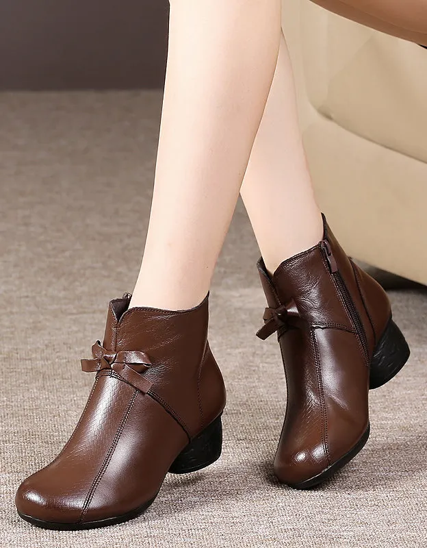 Spring Retro Bow-Knot Chunky Heel Boots