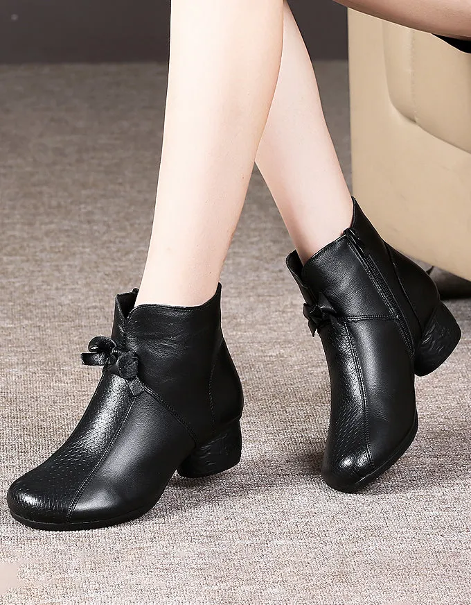 Spring Retro Bow-Knot Chunky Heel Boots