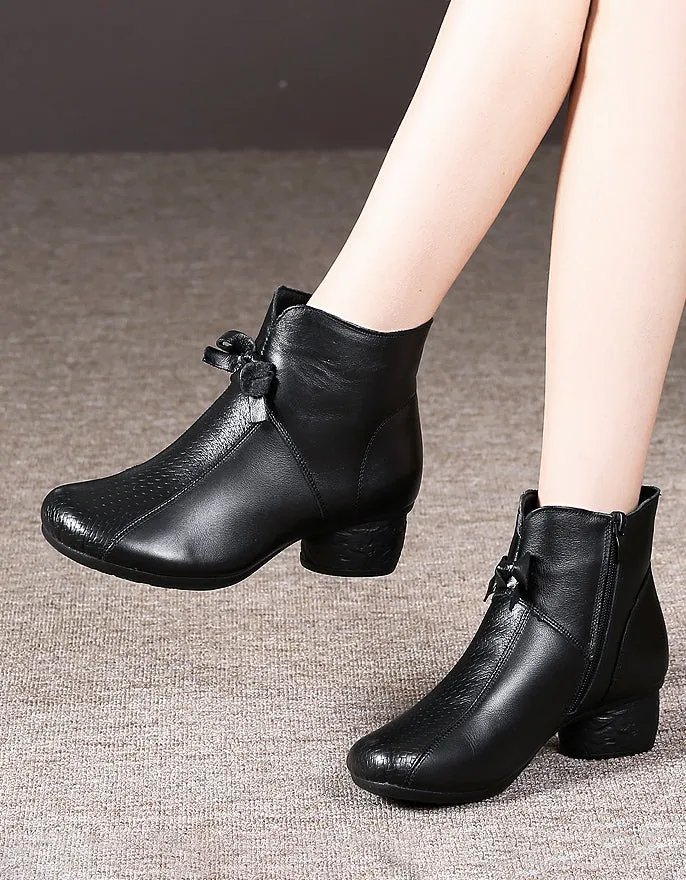 Spring Retro Bow-Knot Chunky Heel Boots