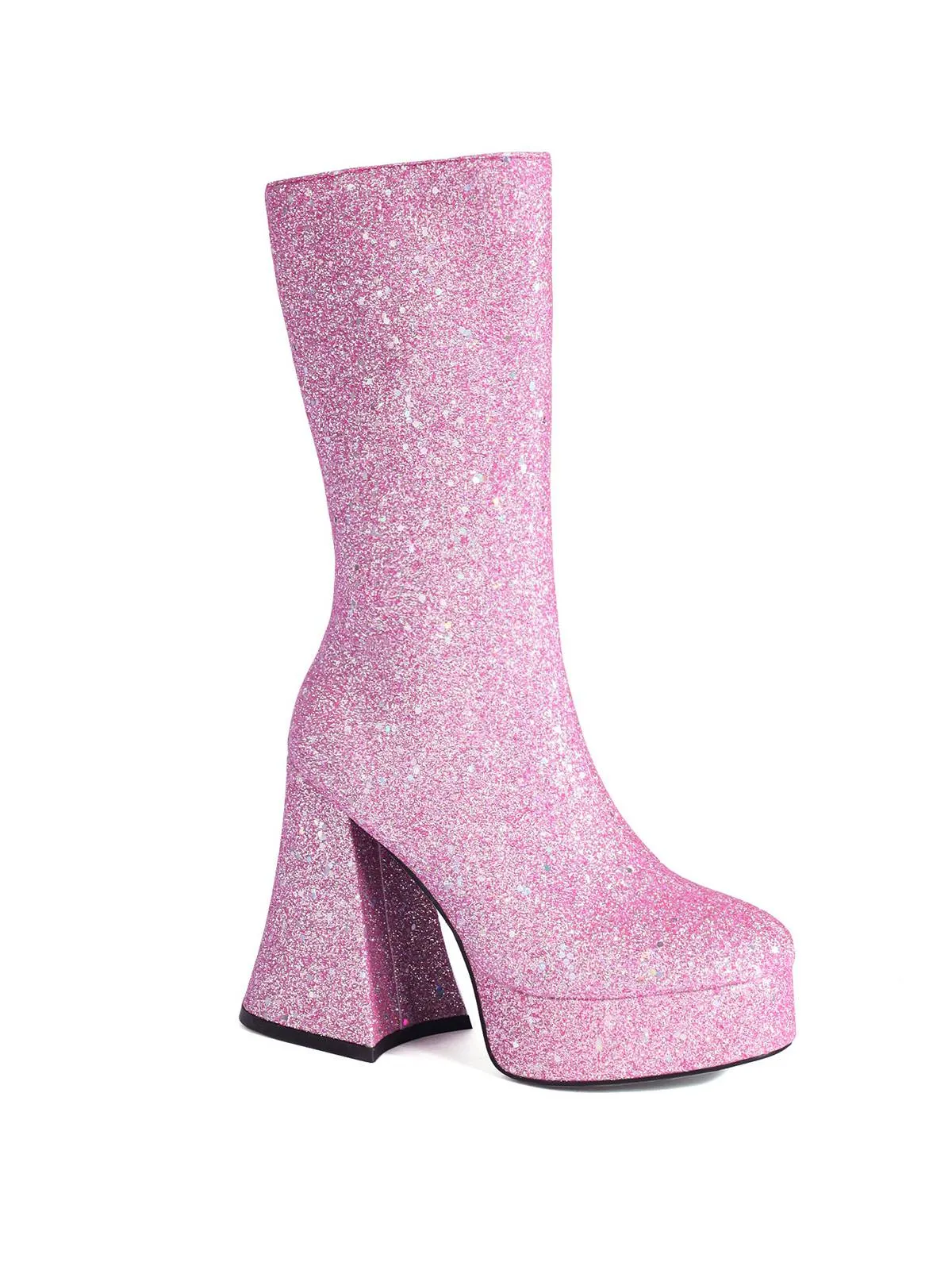 Square Toe Sequined Chunky Heel Mid-Calf Boots