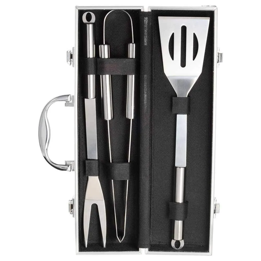 Stainless Steel 3PC BBQ Tools Kit with Metal Case