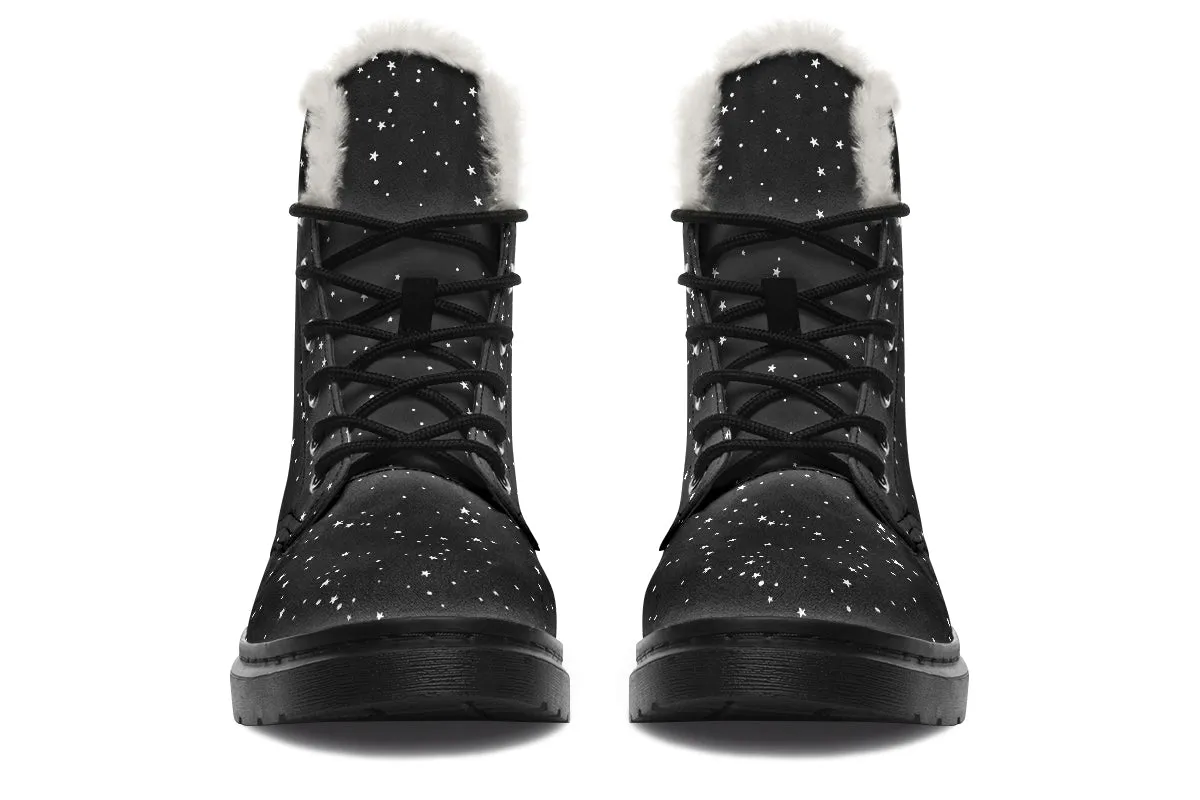 Starry Night Winter Boots - Warm Micro-Suede Doc-Style Boots Lined with Vegan Wool