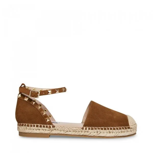 Steve Madden Alissa Chestnut Ankle Strap Metallic Embellished Rounded Toe Flats