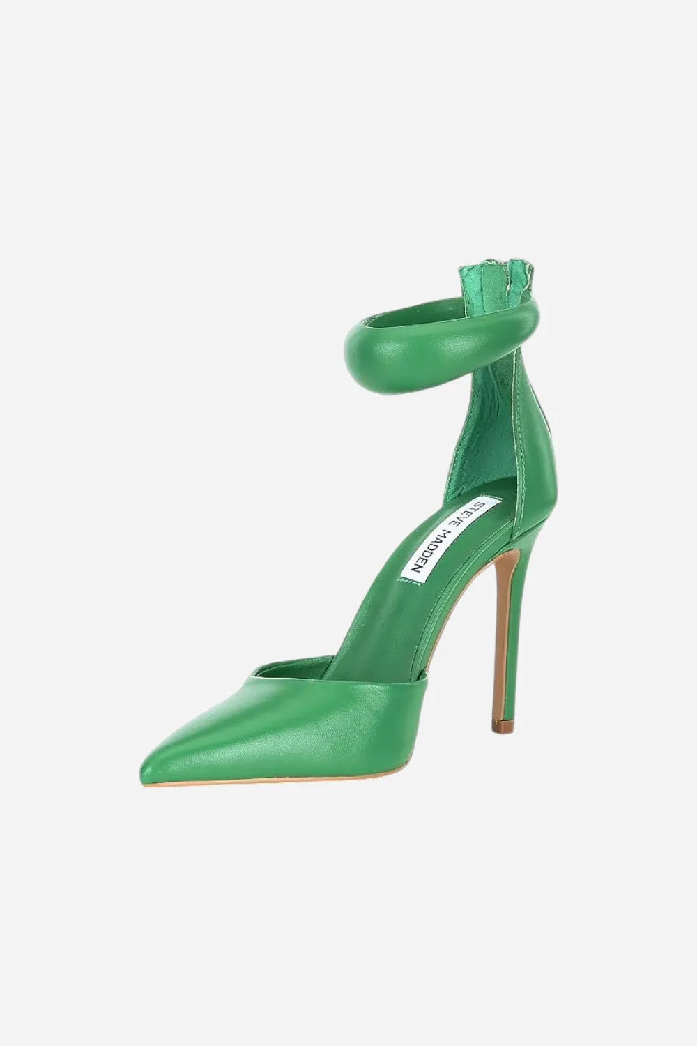 Steve Madden Ele Puff Ankle Strap Leather Heel Pumps in Green