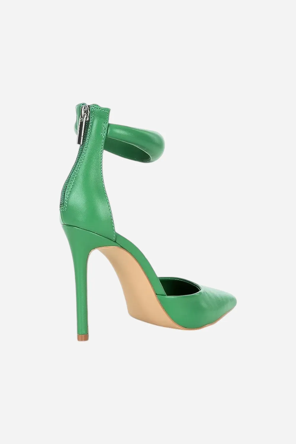 Steve Madden Ele Puff Ankle Strap Leather Heel Pumps in Green