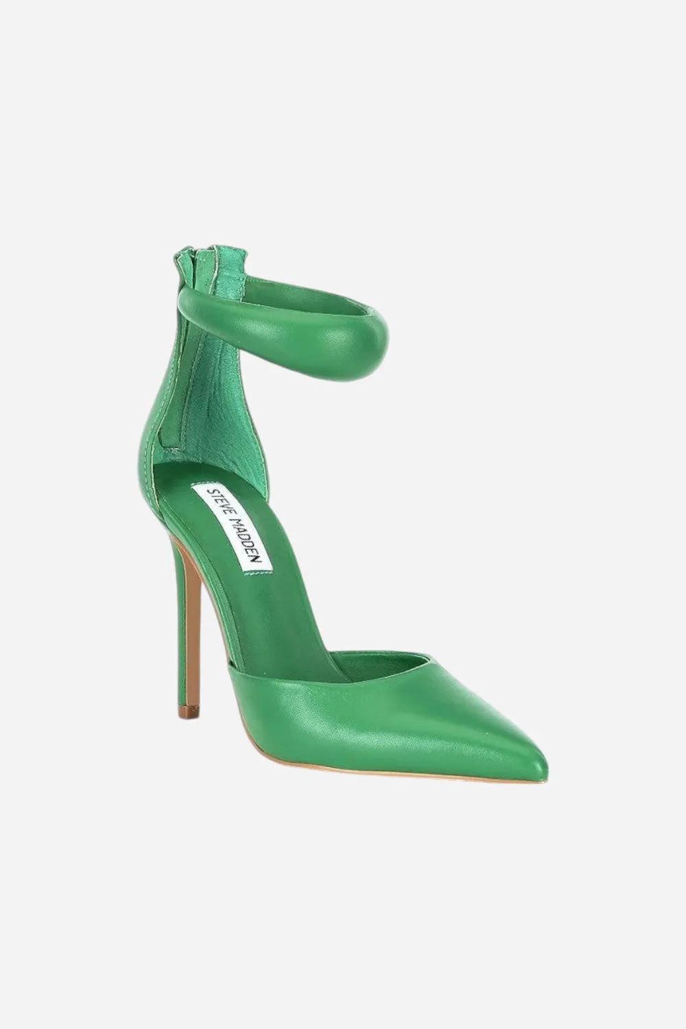 Steve Madden Ele Puff Ankle Strap Leather Heel Pumps in Green