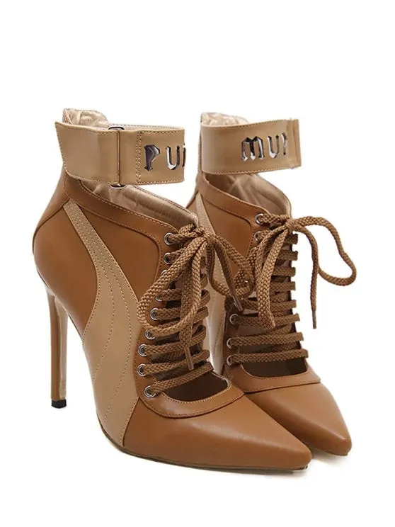 Stitching Pointed Toe Stiletto Ankle Boots