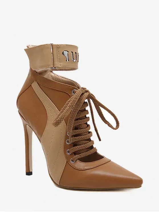 Stitching Pointed Toe Stiletto Ankle Boots