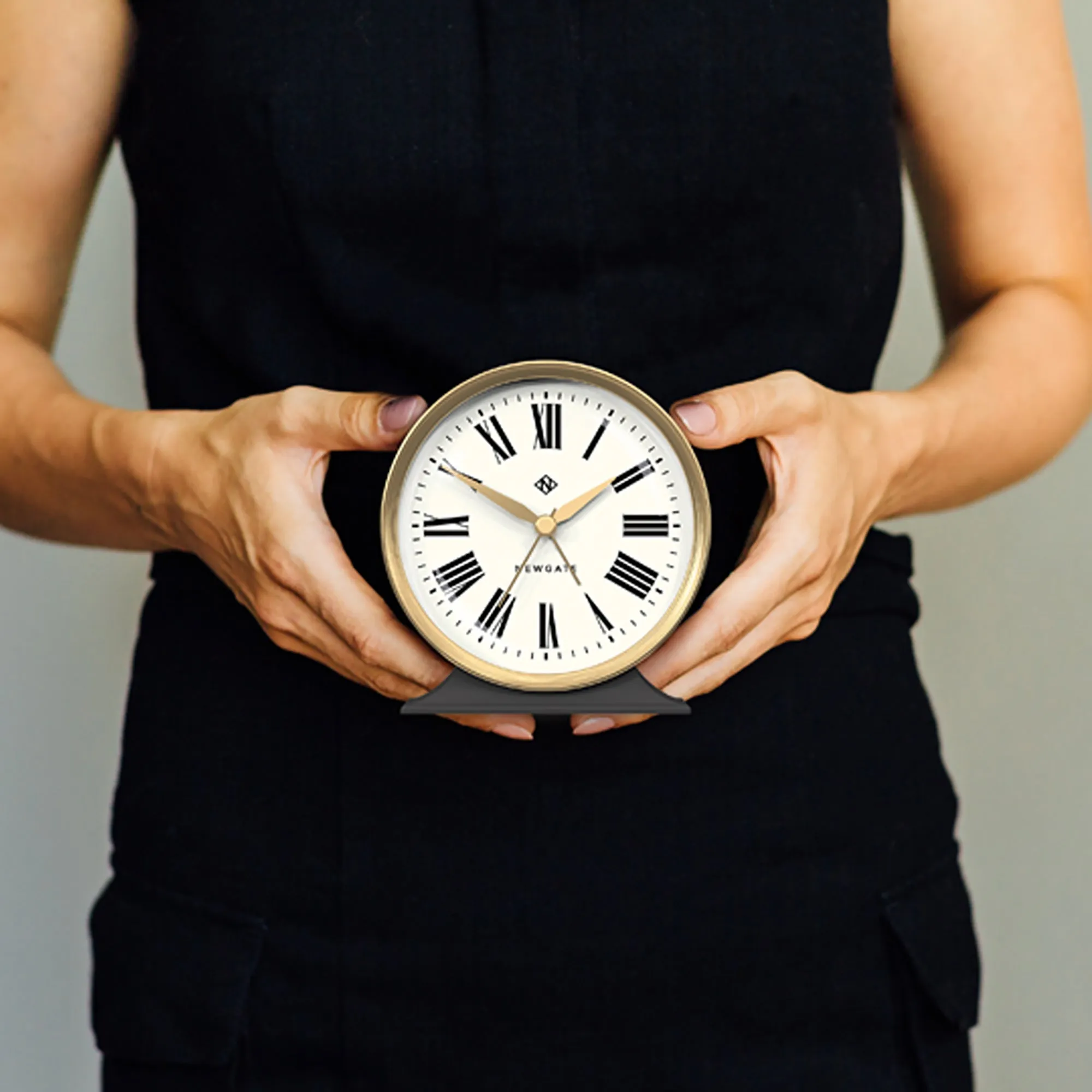 The Hotel Clock - Dark Grey & Brass