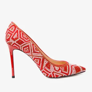 The Nampula Red Glitter Leather Pump Women Shoe