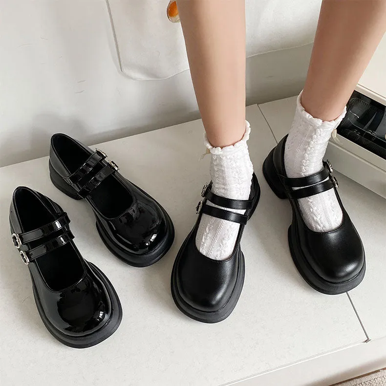 Uniwim Retro Black Chunky Sole Japanese JK Shoes SE22591