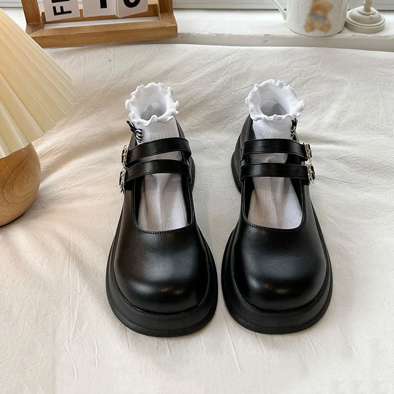 Uniwim Retro Black Chunky Sole Japanese JK Shoes SE22591